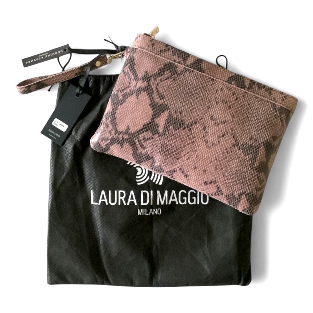 Laura Di Maggio Embossed Italian Leather Reptile Print Mauve Clutch Wristlet NWT
